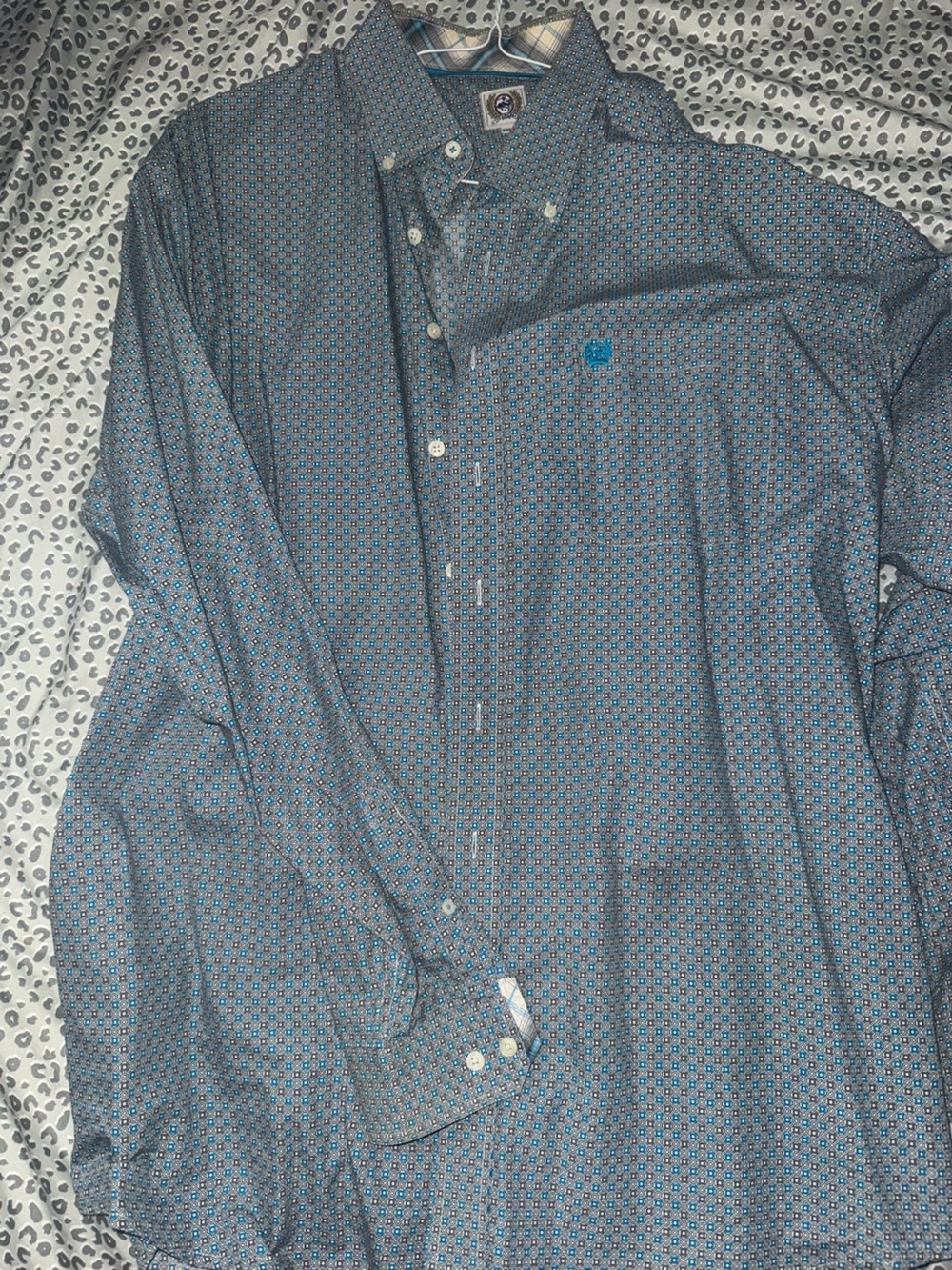 Cinch Men's Blue Micro-Pattern Button-Down Shirt